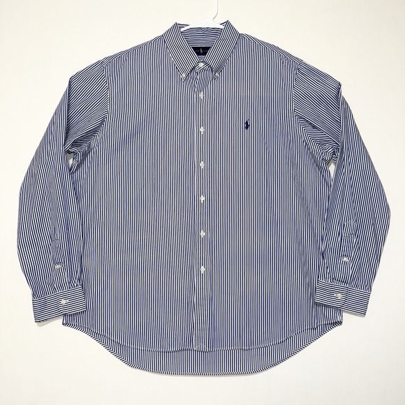 Polo Ralph Lauren Button Up Shirt Mens XXL White Blue Striped Button Collar - Picture 1 of 8